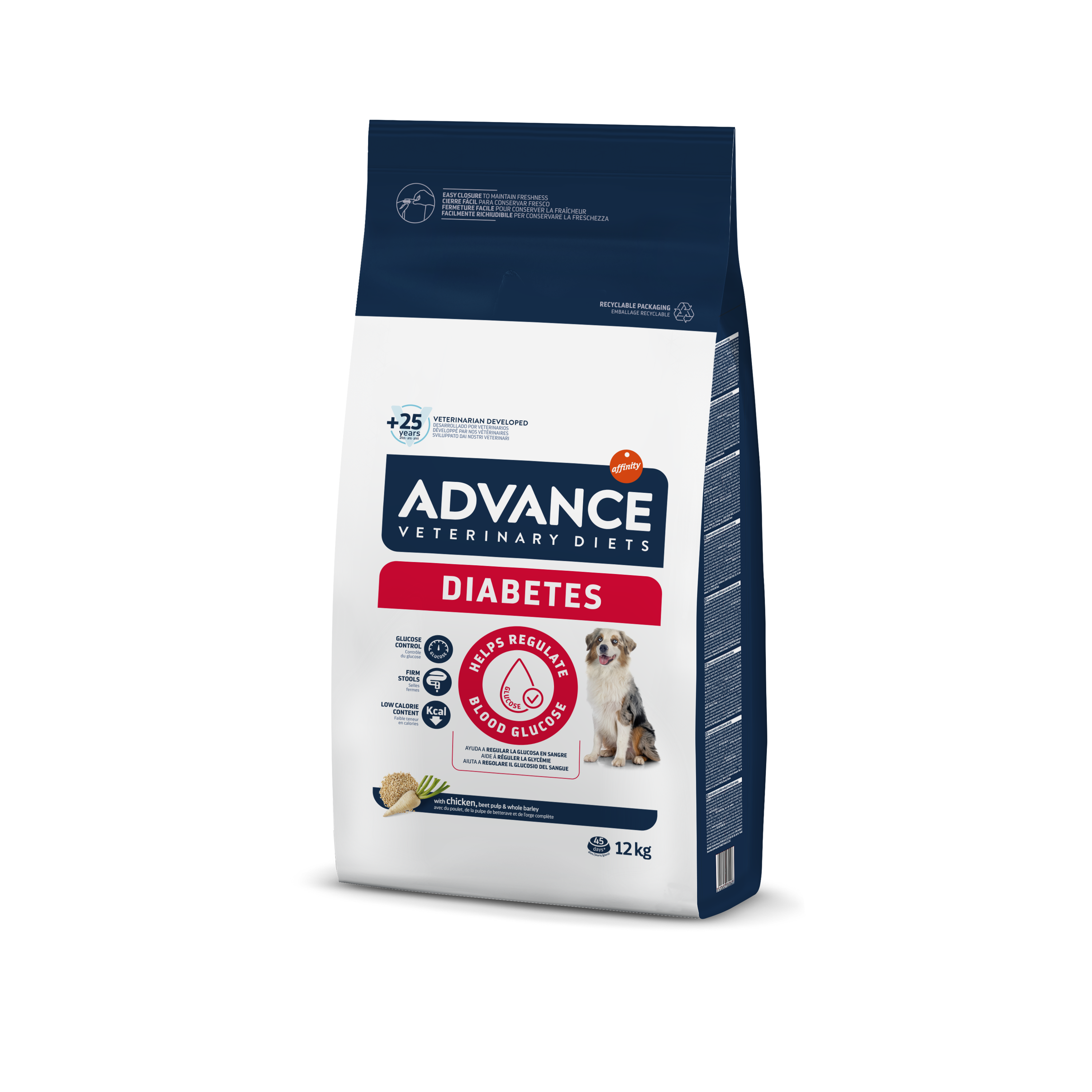 Advance VetDiet 12кг DIABETES Сухой корм для собак больных диабетом, колитом, запор и пролем. ЖКТ