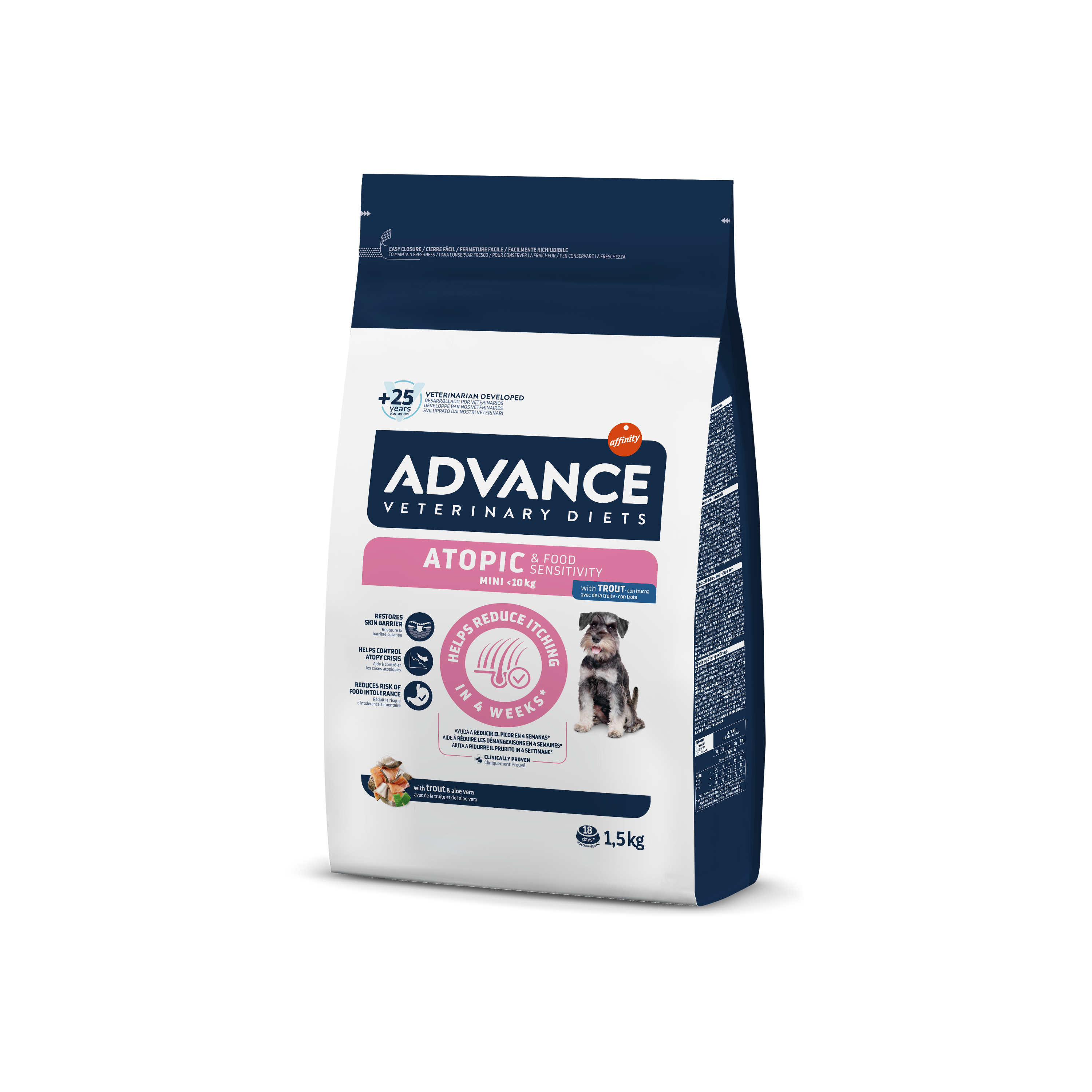Advance VetDiet 1,5кг ATOPIC Сухой корм для собак  малых пород при дерматозах и аллергиях, форель