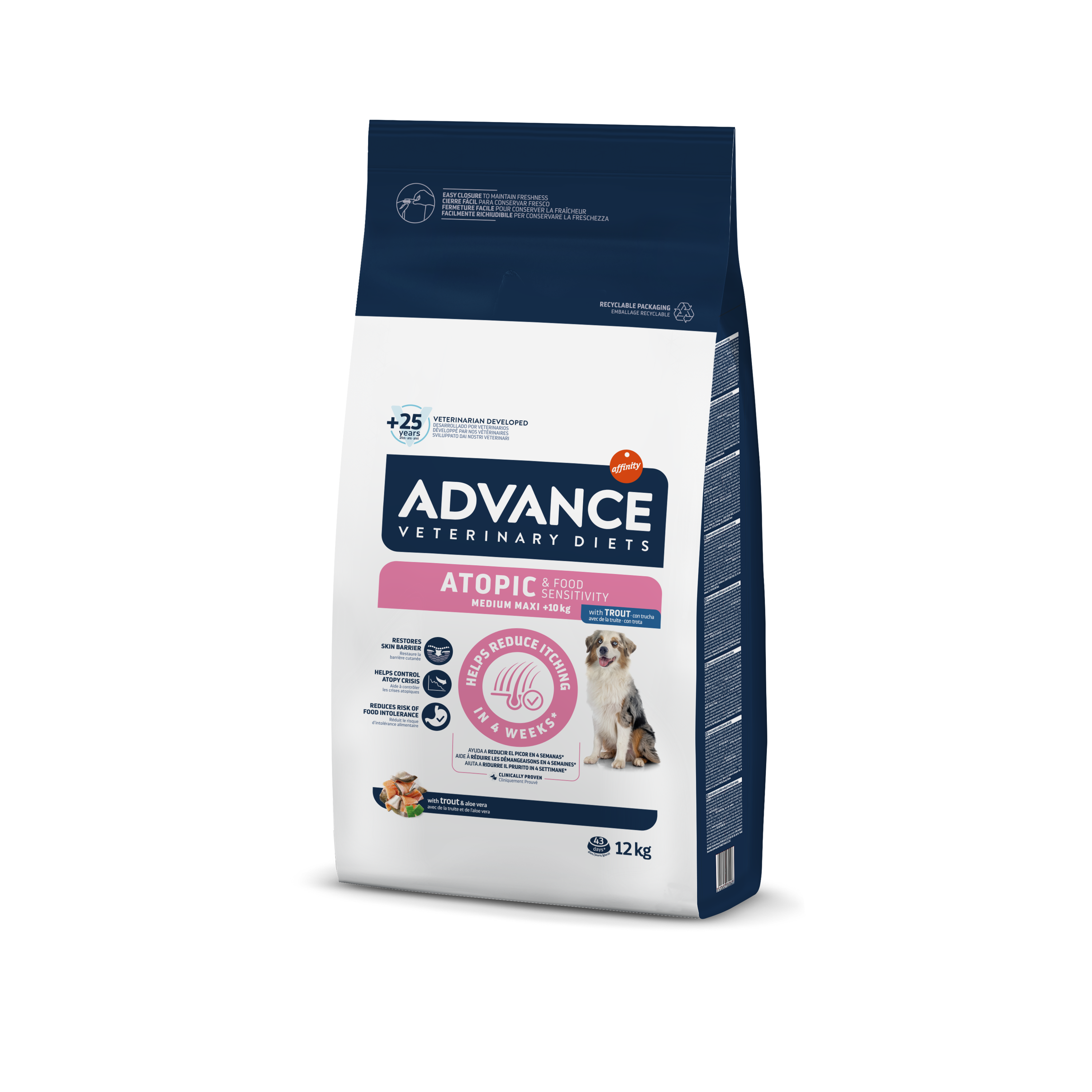 Advance VetDiet 12 кг ATOPIC Сухой корм для собак при дерматозах и аллергиях, форель